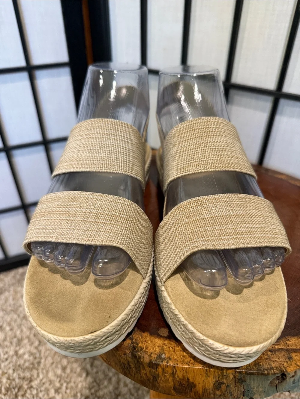 CHARLESTON SHOE CO. Tan Elastic Strap Espadrille Platform Sandals